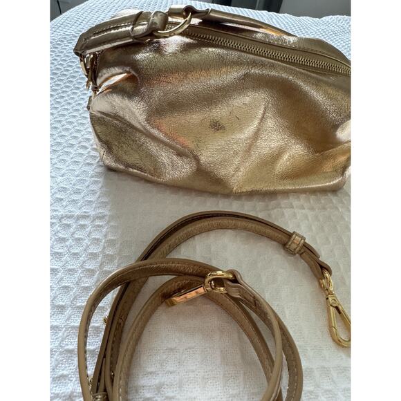 Sandro Gold Leather Puffy Crossbody Clutch Travel Cosmetic - Picture 8 of 16